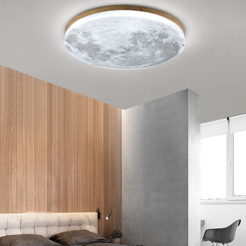 LED Flush Mount Ceiling Light for Bedroom | PVC Wood Grain Nordic Design | Lologe