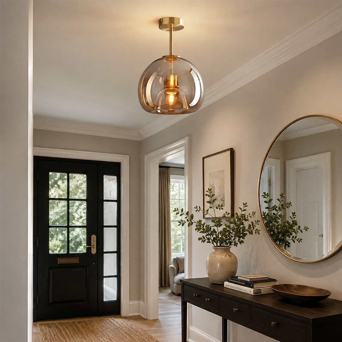 Vintage Glass Gold Ceiling Light | Hallway | Flush Mount | Decorative Glass Shade | Modern | Lologe