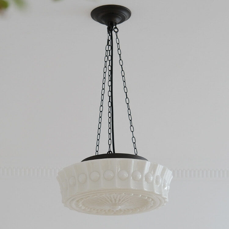 Vintage Glass Semi Flush Mount Ceiling Light | White Drum Shade | Lologe
