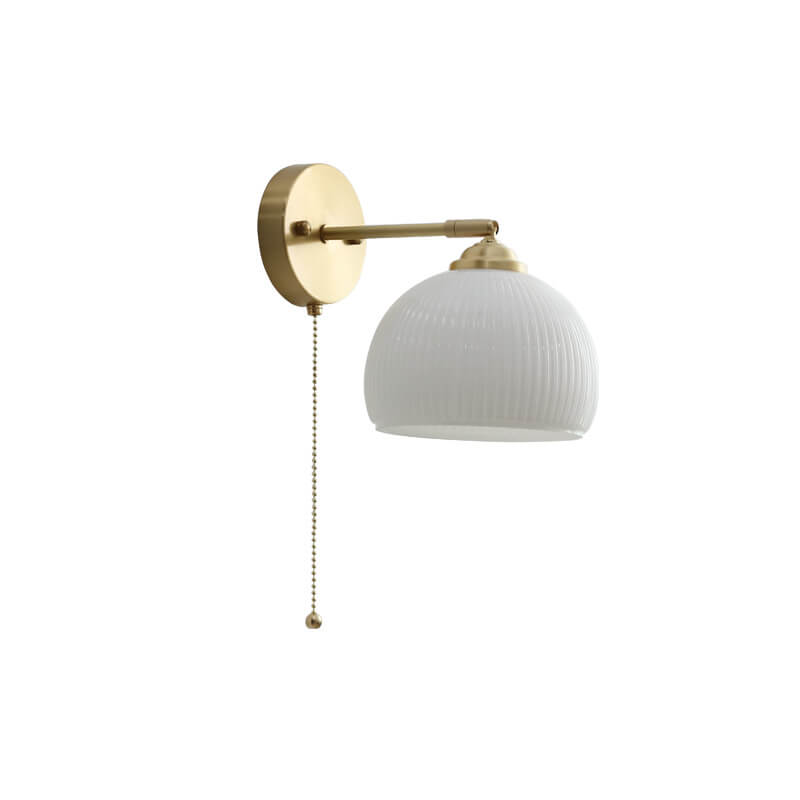 Glass Wall Sconce for Bedroom | Brass Pull Cord Light | Nordic Style | Lologe