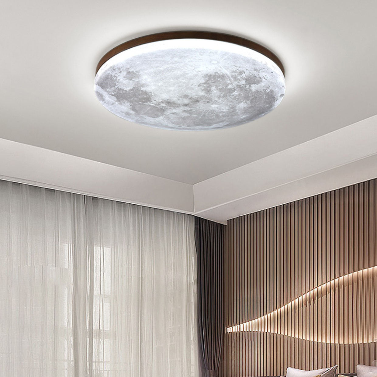 LED Flush Mount Ceiling Light for Bedroom | PVC Wood Grain Nordic Design | Lologe
