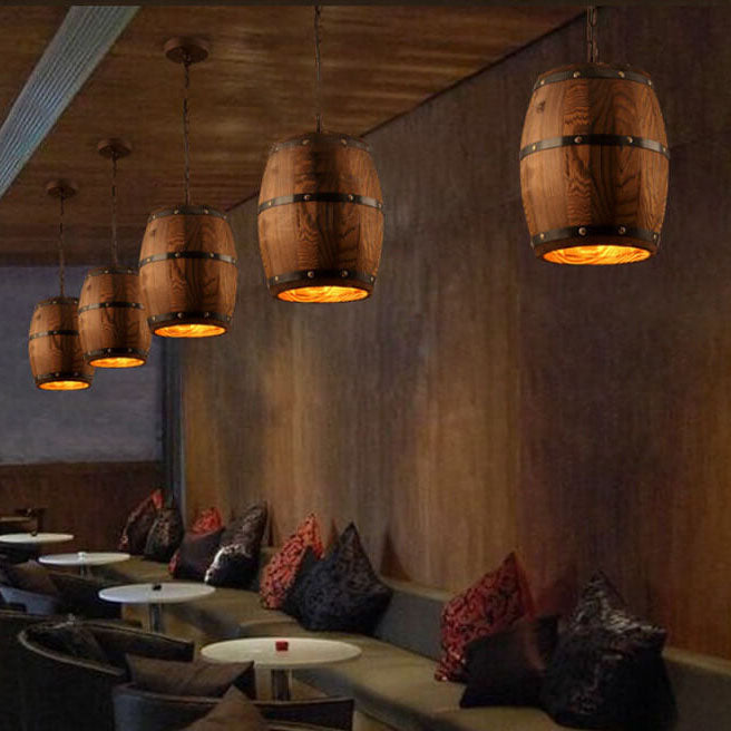 Rustic Barrel Pendant Light | Dining Room Ambience | Wooden Wine Barrel Design | Lologe