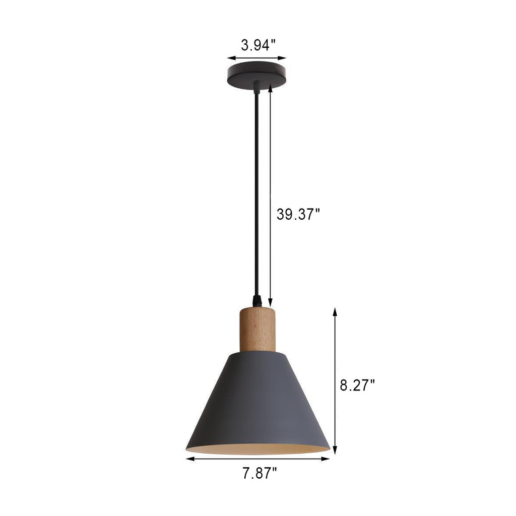 Iron Cone Pendant Light | Hallway Ambience | Wood Top Adjustable Cord | Lologe