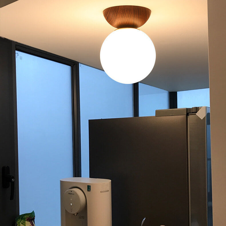 Glass Orb Pendant Light for Living Room | Iron Semi-Flush Mount Modern Minimalist | Lologe