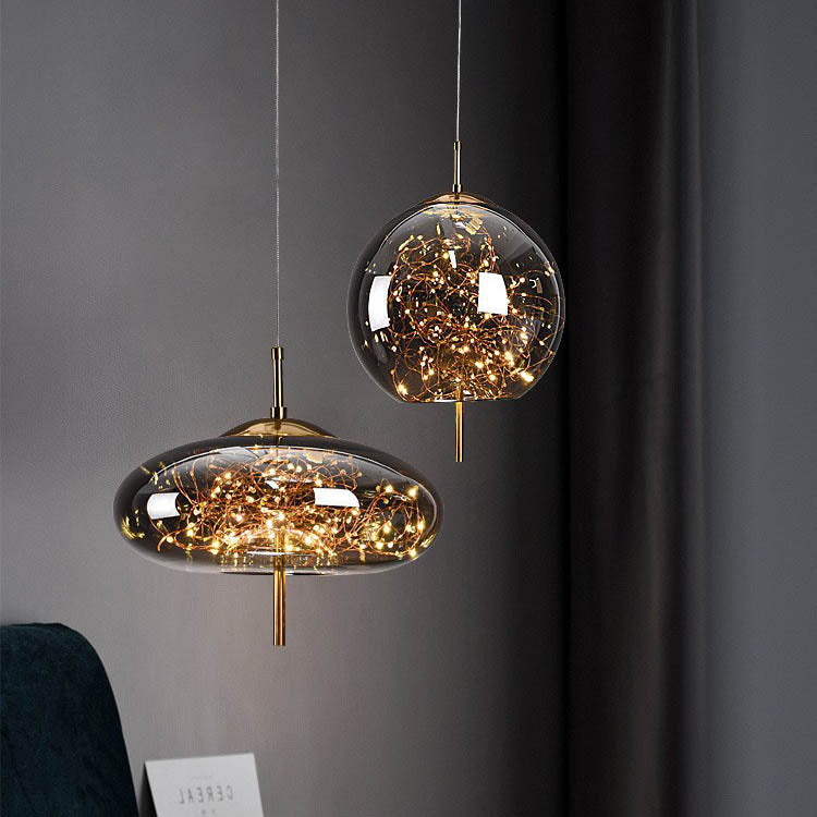 Glass Pendant Light for Bedroom | Scandinavian Cylinder Oval Amber Glass | Lologe