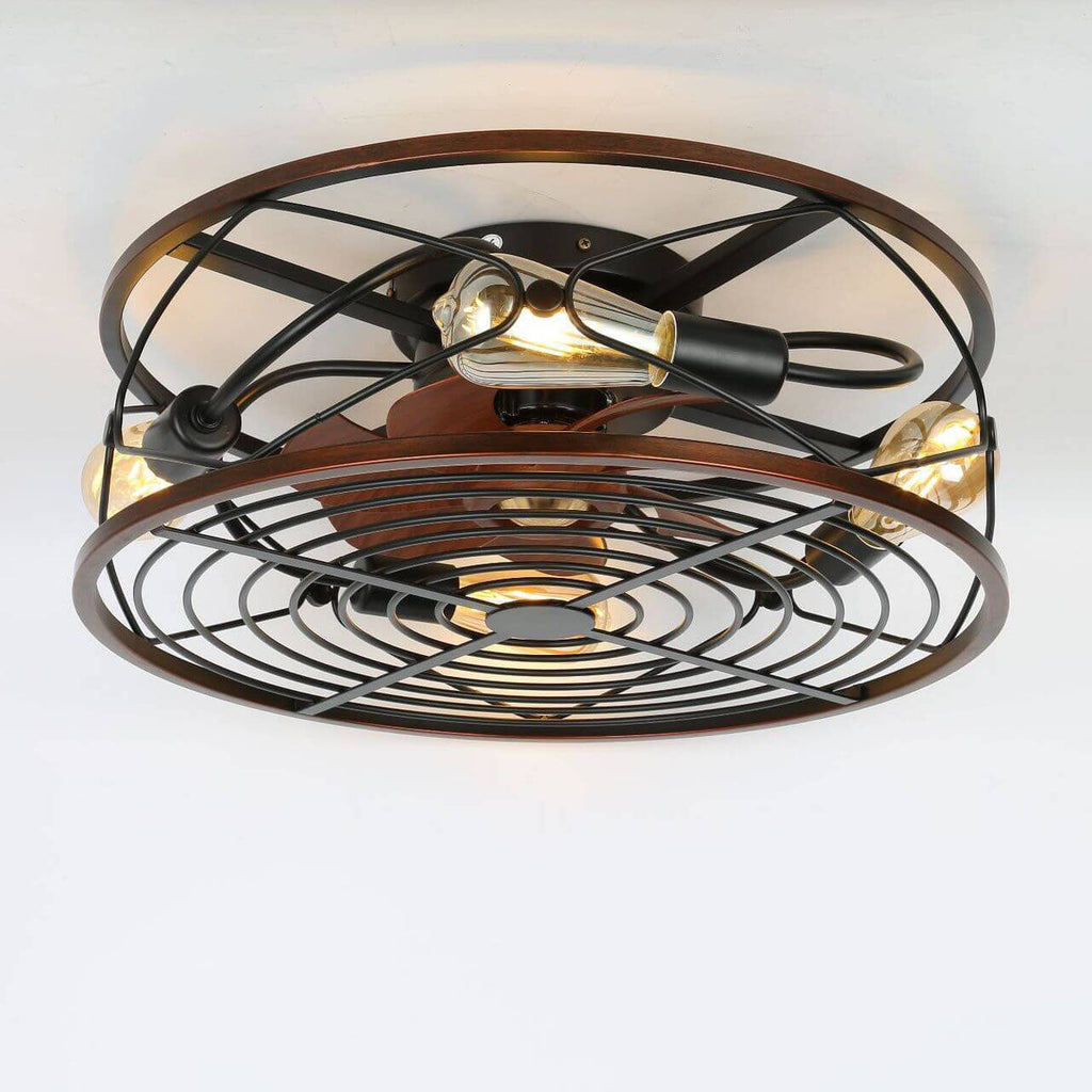 Industrial Flush Mount Ceiling Fan Light | Black Iron 4-Light | Lologe