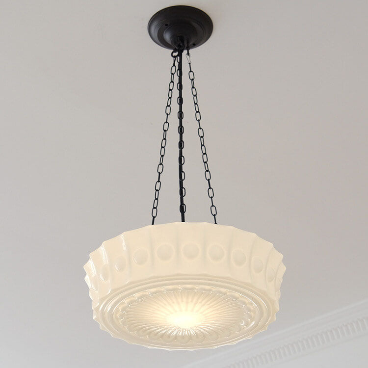 Vintage Glass Semi Flush Mount Ceiling Light | White Drum Shade | Lologe