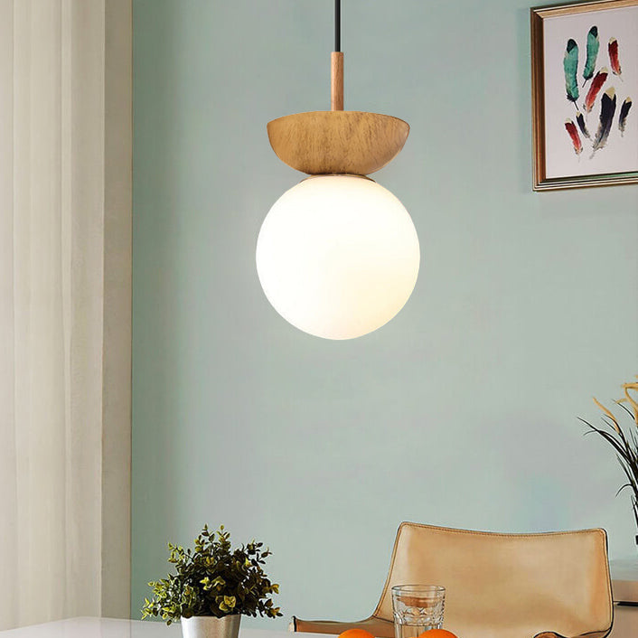 Glass Orb Pendant Light for Living Room | Iron Semi-Flush Mount Modern Minimalist | Lologe