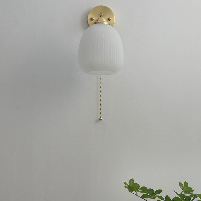 Glass Wall Sconce for Bedroom | Brass Pull Cord Light | Nordic Style | Lologe