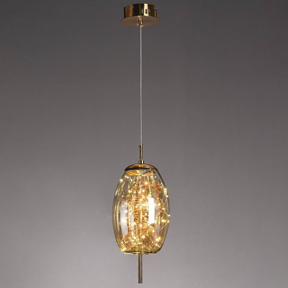 Glass Pendant Light for Bedroom | Scandinavian Cylinder Oval Amber Glass | Lologe