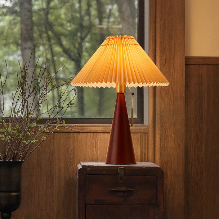 Japanese Pleated Fabric Table Lamp | Wooden Base Minimalist LED Lighting | Lologe