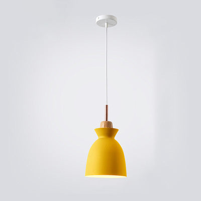 Nordic Pendant Light for Living Room | Oak Wood Iron Bell Dome Design | Lologe