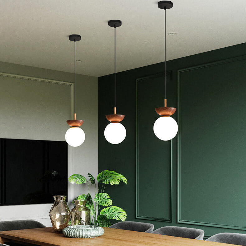 Glass Orb Pendant Light for Living Room | Iron Semi-Flush Mount Modern Minimalist | Lologe
