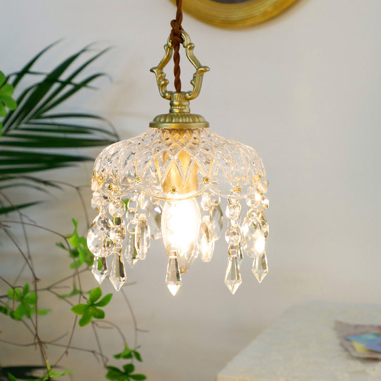 Crystal Pendant Light | Dining Room | Vintage Floral Glass Shade | Gold Finish | Lologe