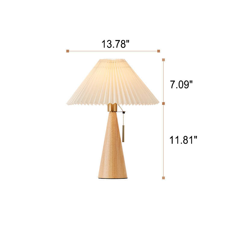 Japanese Pleated Fabric Table Lamp | Wooden Base Minimalist LED Lighting | Lologe