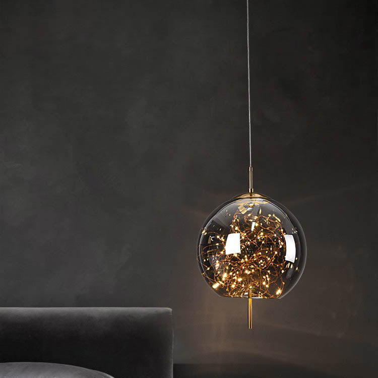 Glass Pendant Light for Bedroom | Scandinavian Cylinder Oval Amber Glass | Lologe