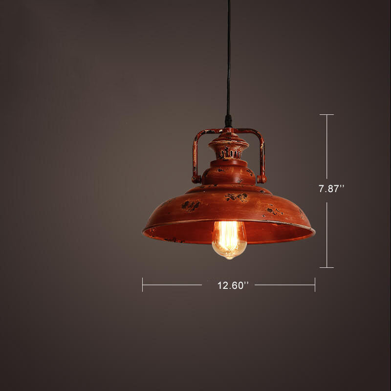 Industrial Dome Pendant Light | Dining Room Ambience | Iron Red Rust Finish | Lologe