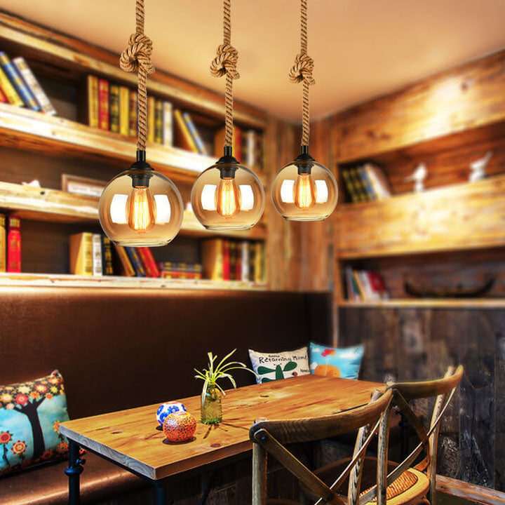 Glass Globe Pendant Light | Rope Hanging Modern Glass Metal | Lologe