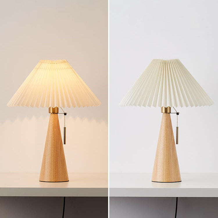 Japanese Pleated Fabric Table Lamp | Wooden Base Minimalist LED Lighting | Lologe