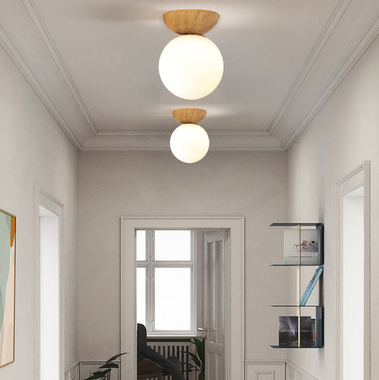 Glass Orb Pendant Light for Living Room | Iron Semi-Flush Mount Modern Minimalist | Lologe
