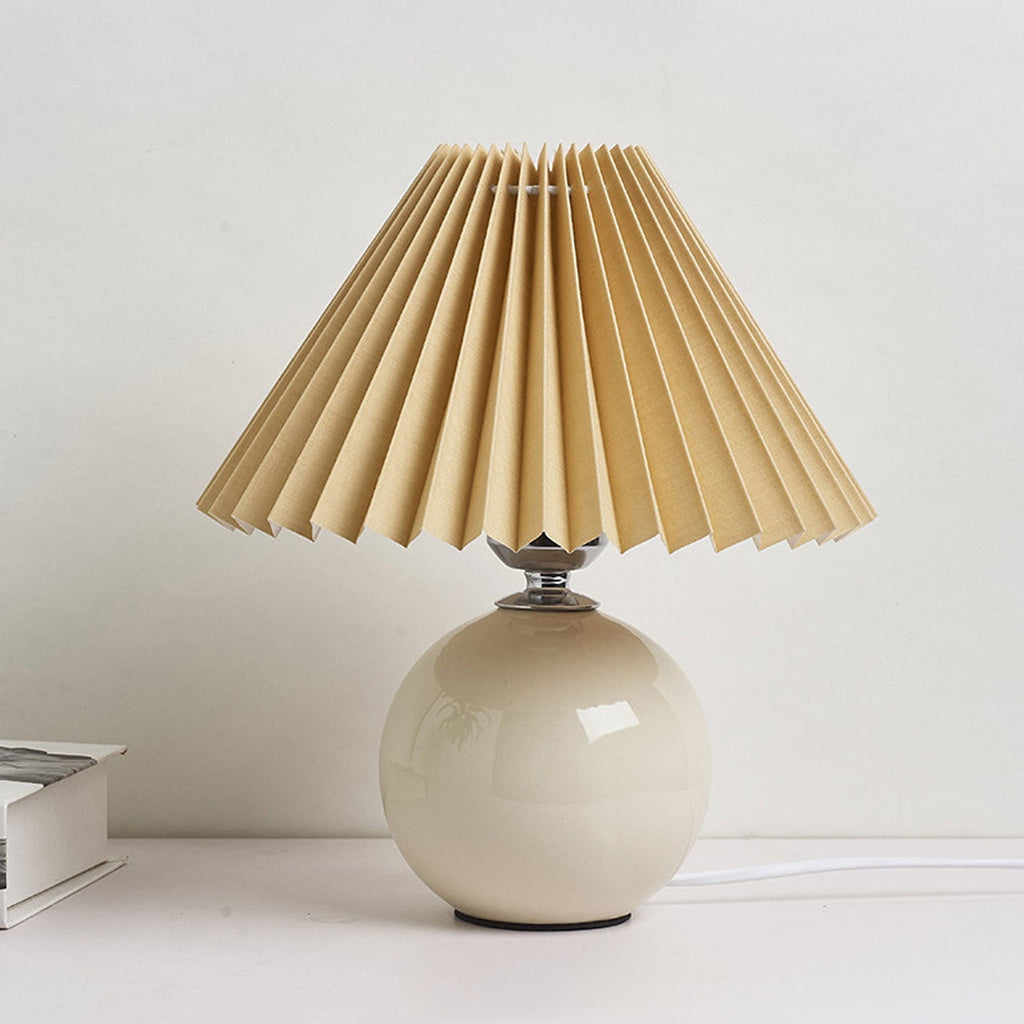 Table Lamp Bedroom Ceramic Pleated Shade | Minimalist Design | Lologe