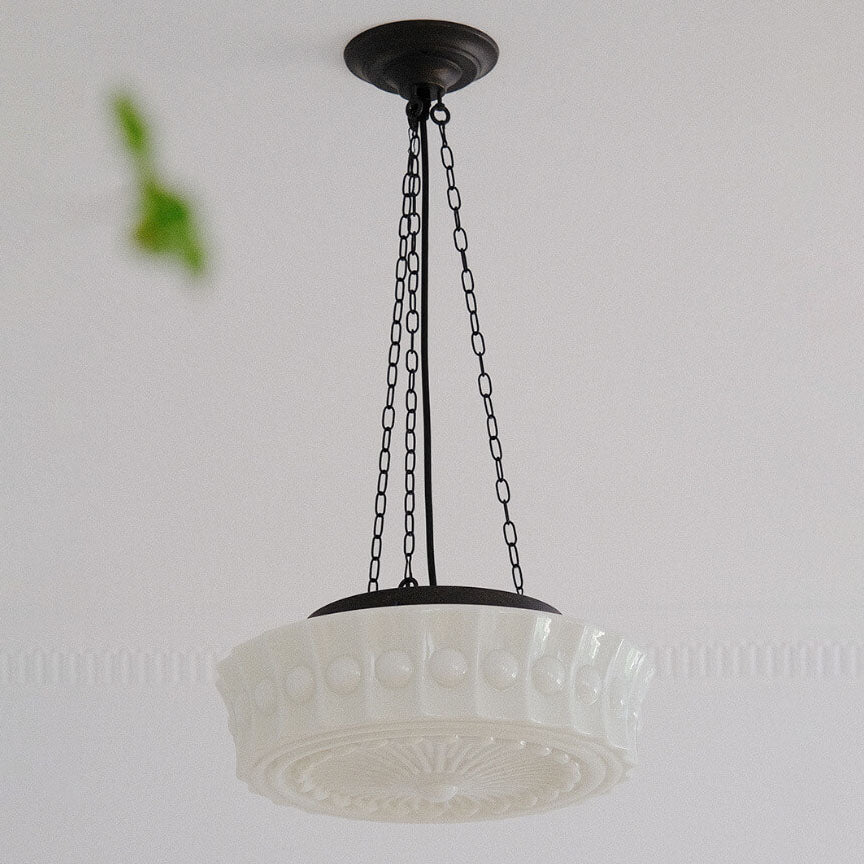 Vintage Glass Semi Flush Mount Ceiling Light | White Drum Shade | Lologe