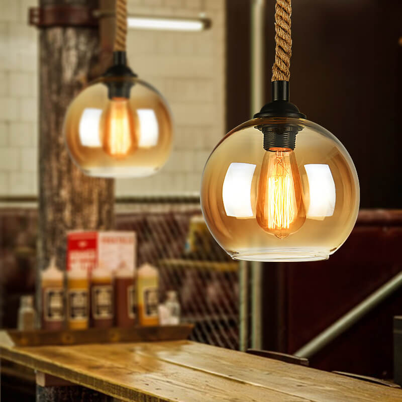 Glass Globe Pendant Light | Rope Hanging Modern Glass Metal | Lologe