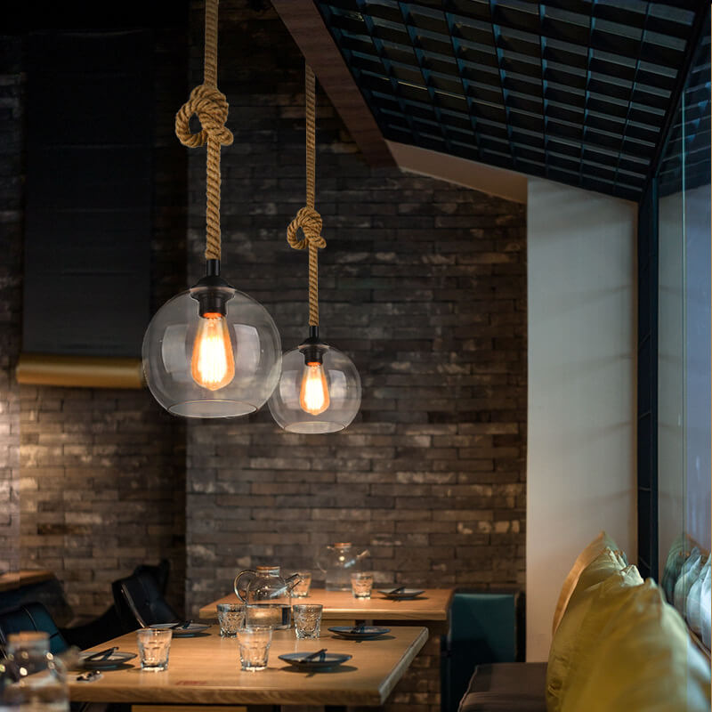 Glass Globe Pendant Light | Rope Hanging Modern Glass Metal | Lologe
