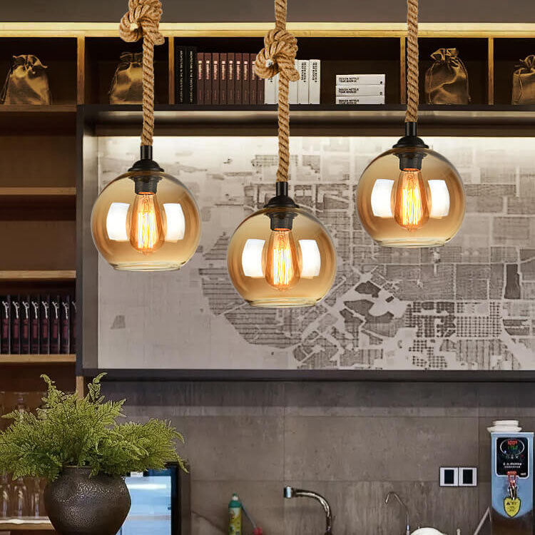 Glass Globe Pendant Light | Rope Hanging Modern Glass Metal | Lologe