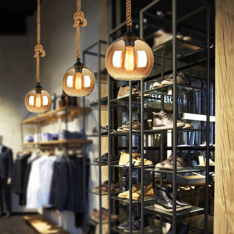 Glass Globe Pendant Light | Rope Hanging Modern Glass Metal | Lologe