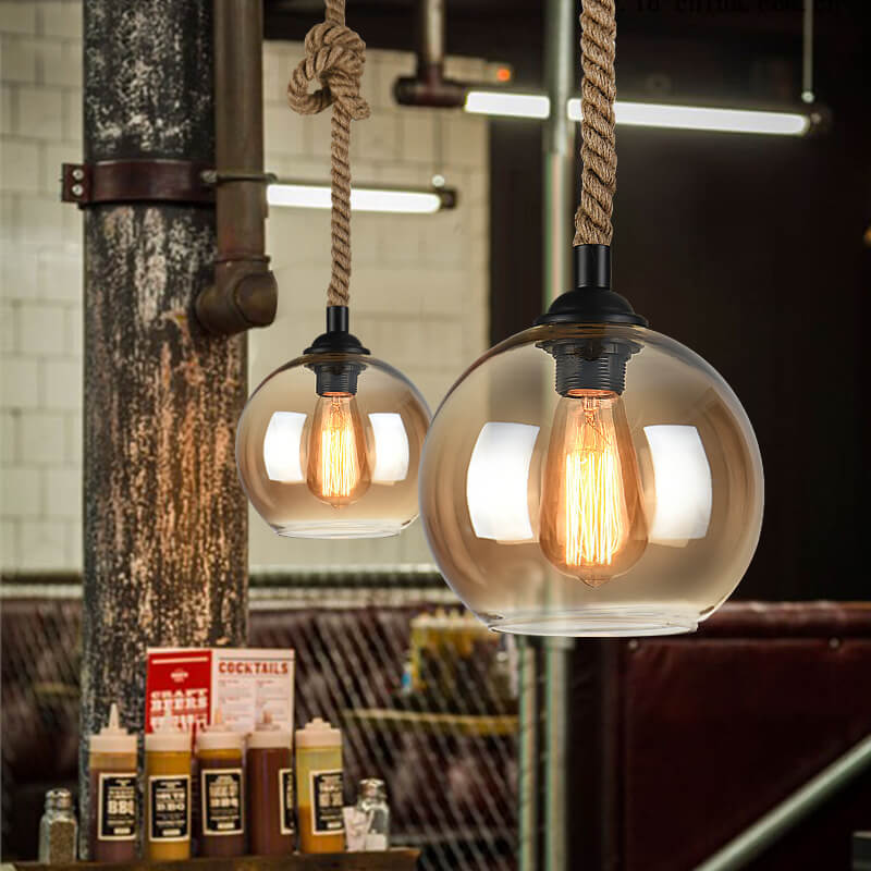 Glass Globe Pendant Light | Rope Hanging Modern Glass Metal | Lologe