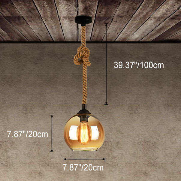 Glass Globe Pendant Light | Rope Hanging Modern Glass Metal | Lologe