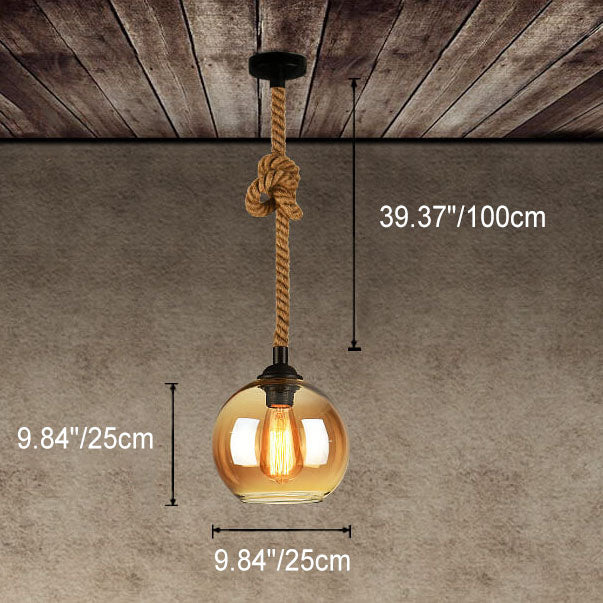 Glass Globe Pendant Light | Rope Hanging Modern Glass Metal | Lologe