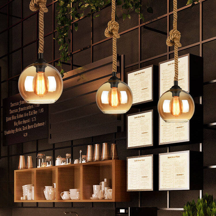 Glass Globe Pendant Light | Rope Hanging Modern Glass Metal | Lologe