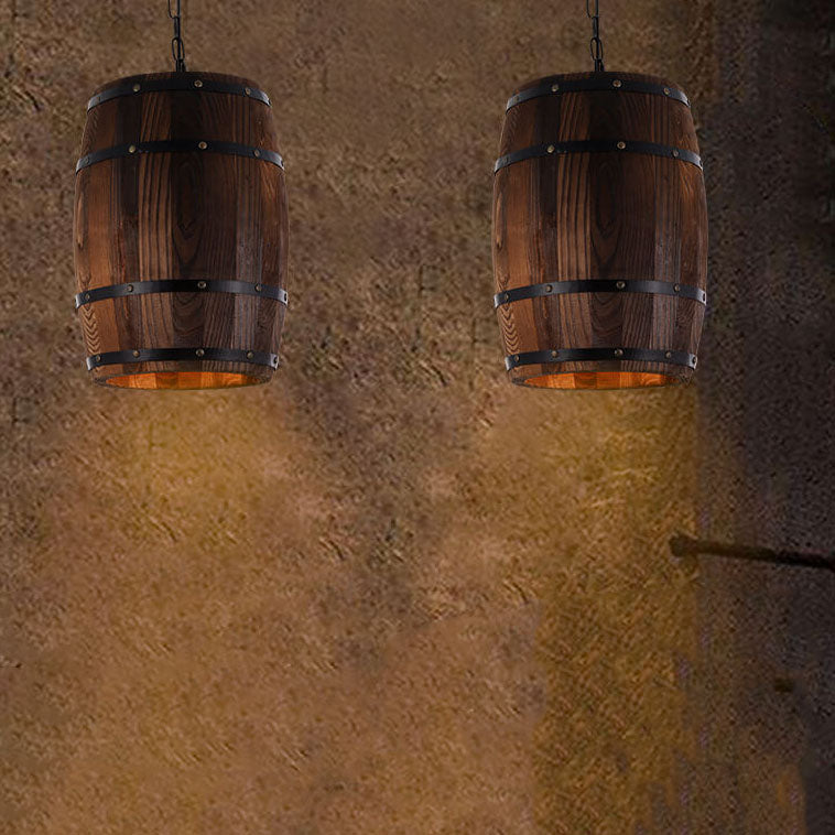 Rustic Barrel Pendant Light | Dining Room Ambience | Wooden Wine Barrel Design | Lologe