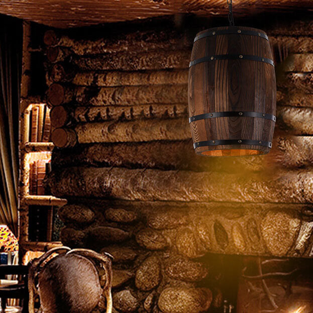 Rustic Barrel Pendant Light | Dining Room Ambience | Wooden Wine Barrel Design | Lologe
