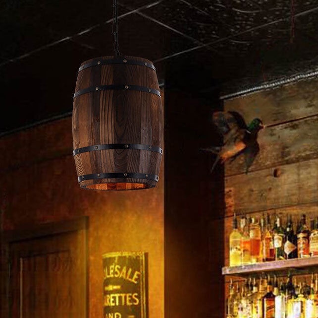 Rustic Barrel Pendant Light | Dining Room Ambience | Wooden Wine Barrel Design | Lologe