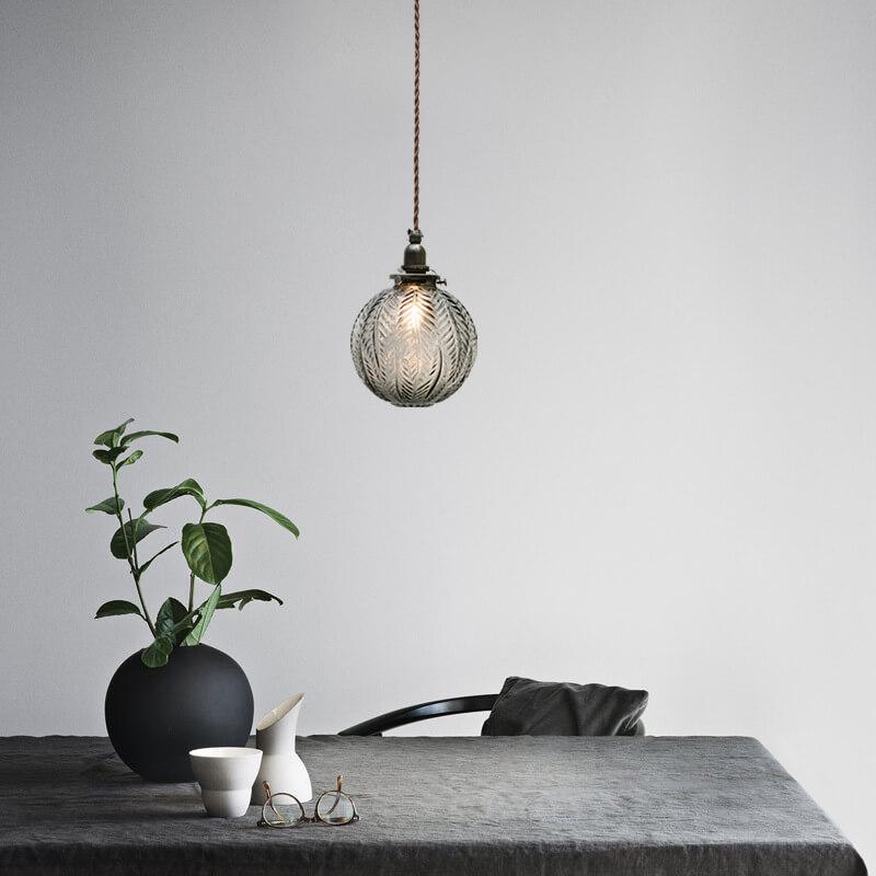 Retro Lotus Texture GlasGlass Globe Pendant Light | Dining Room Textured Lotus Glass Vintage Style | Lologes 1-Light Globe Pendant Light