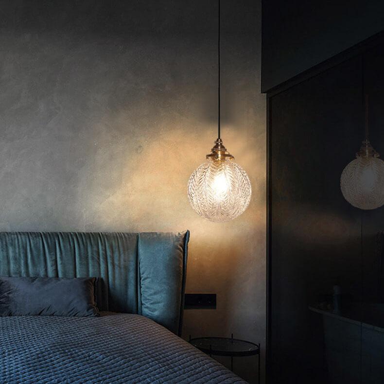 Retro Lotus Texture GlasGlass Globe Pendant Light | Dining Room Textured Lotus Glass Vintage Style | Lologes 1-Light Globe Pendant Light