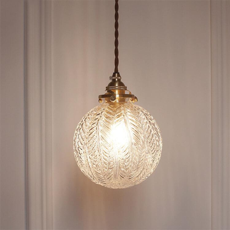 Retro Lotus Texture GlasGlass Globe Pendant Light | Dining Room Textured Lotus Glass Vintage Style | Lologes 1-Light Globe Pendant Light