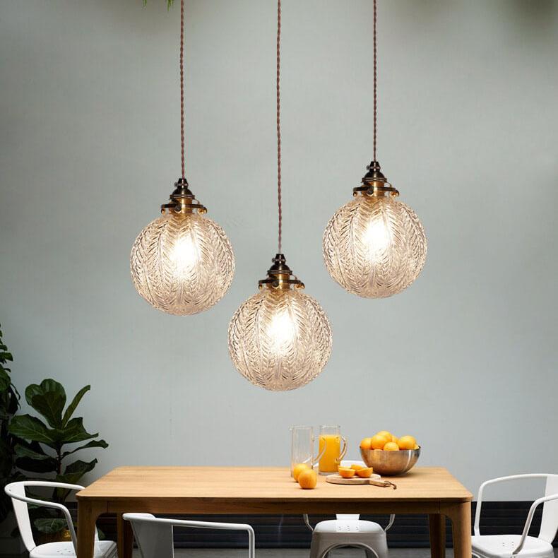 Retro Lotus Texture GlasGlass Globe Pendant Light | Dining Room Textured Lotus Glass Vintage Style | Lologes 1-Light Globe Pendant Light