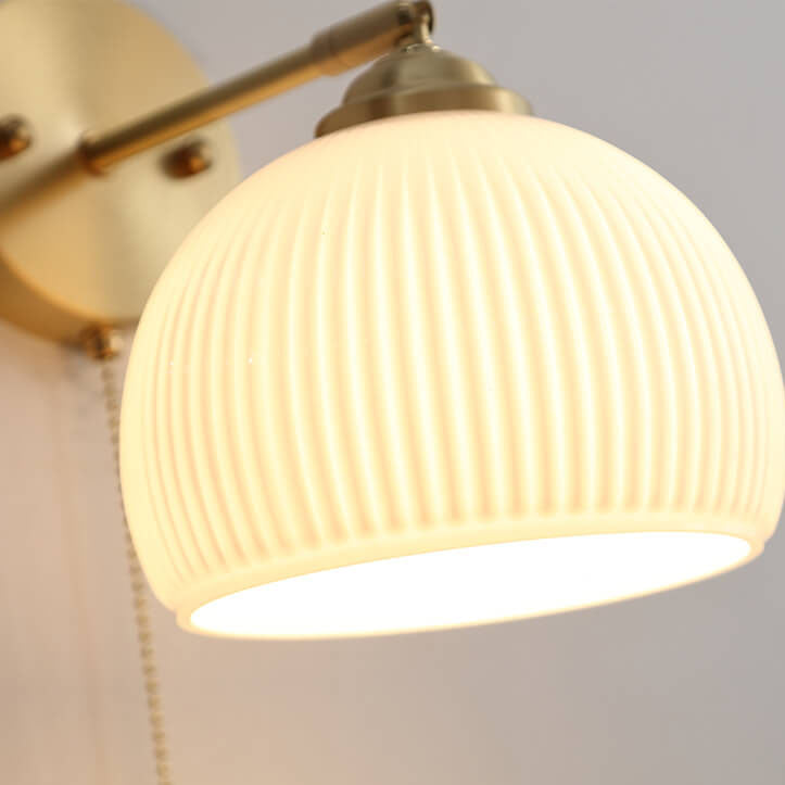 Glass Wall Sconce for Bedroom | Brass Pull Cord Light | Nordic Style | Lologe