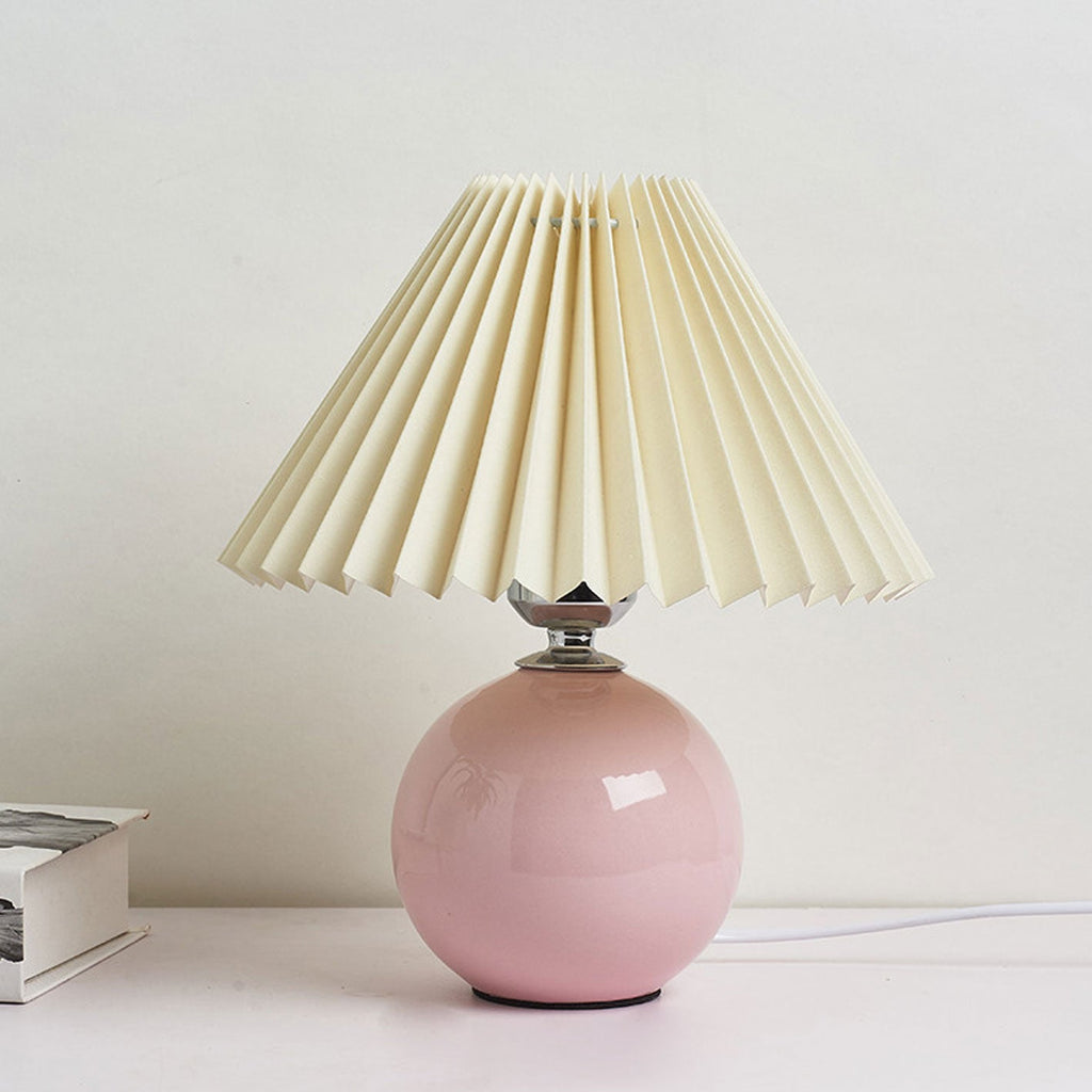Table Lamp Bedroom Ceramic Pleated Shade | Minimalist Design | Lologe