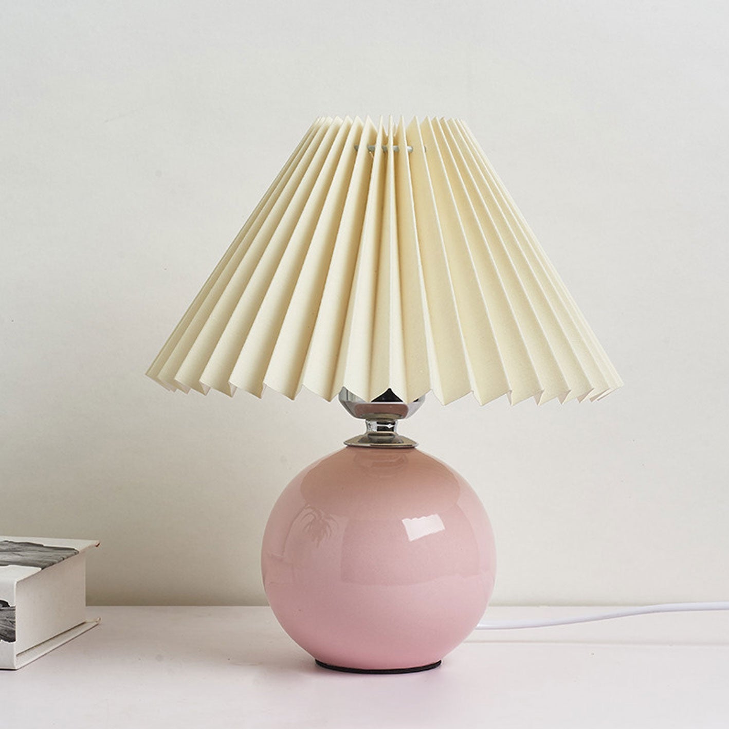 Table Lamp Bedroom Ceramic Pleated Shade | Minimalist Design | Lologe