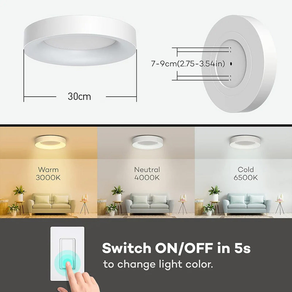 Round Minimalist White Ceiling Light | Living Room Bedroom | LED Flush Mount | Modern Style | Lologe