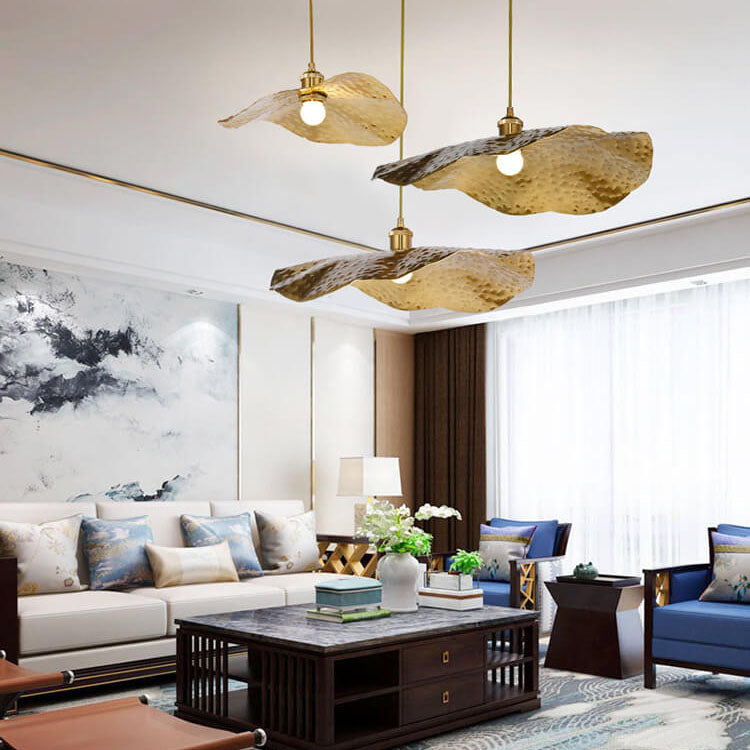Pendant Light for Dining Room | Golden Bronze Lotus Leaf Design | Lologe