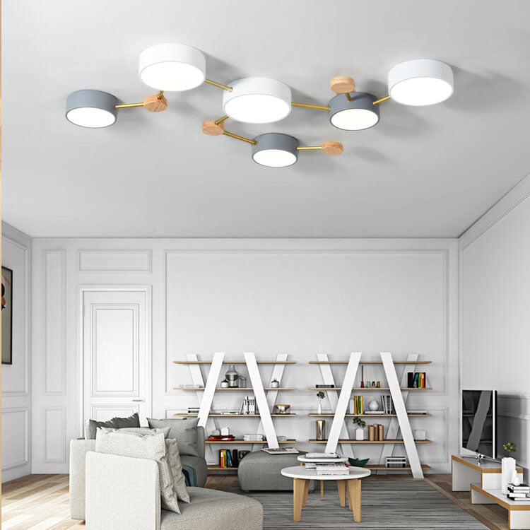 LED Flush Mount Ceiling Light | Bedroom Lighting | Solid Wood & Iron | Scandinavian Modern | Lologe