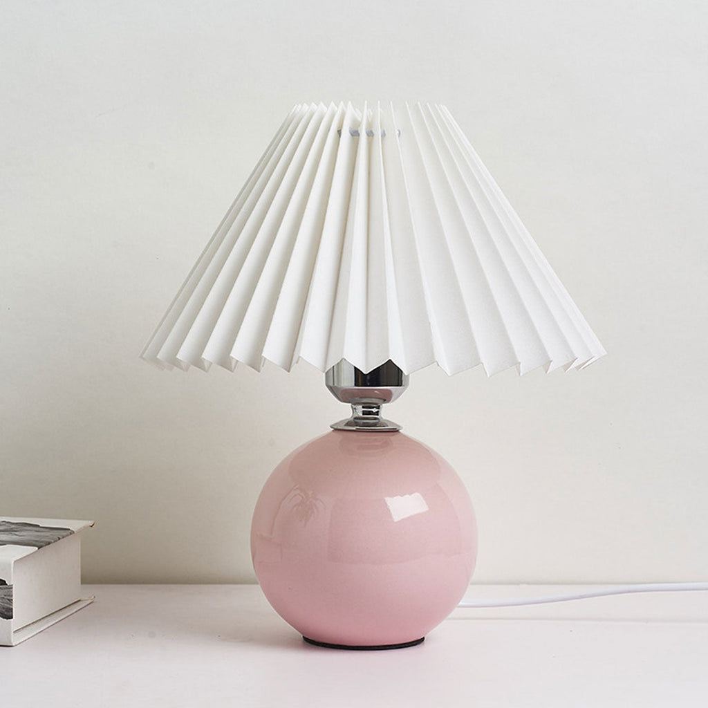 Table Lamp Bedroom Ceramic Pleated Shade | Minimalist Design | Lologe