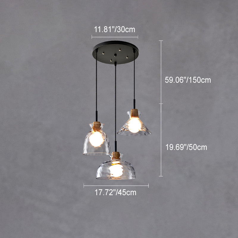 Pendant Light for Kitchen Island | Clear Rippled Glass Shade | 1-Light Nordic | Lologe