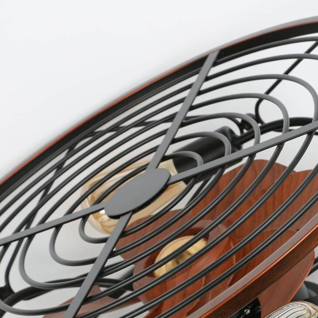 Industrial Flush Mount Ceiling Fan Light | Black Iron 4-Light | Lologe